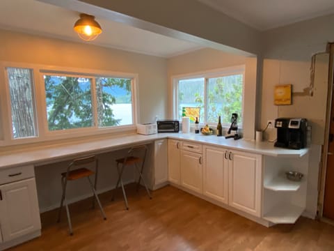 Counter space galore for buffet style meals in the kitchen upstairs