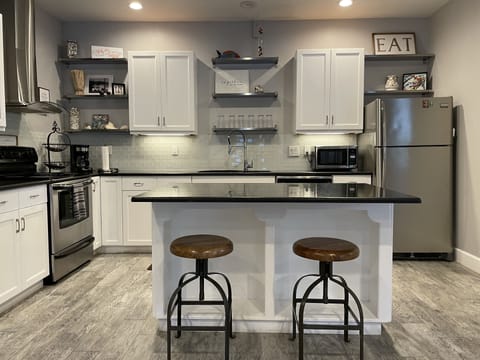 Fully-stocked kitchen with large island