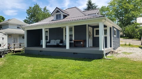 this cottage is street facing but yard has access to Waterfront and dock