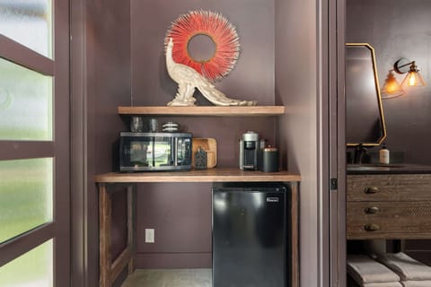 Mini fridge, microwave and Nespresso