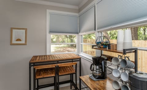 Bistro seating for 2, outdoor patio table for 6, Nespresso and drip coffee