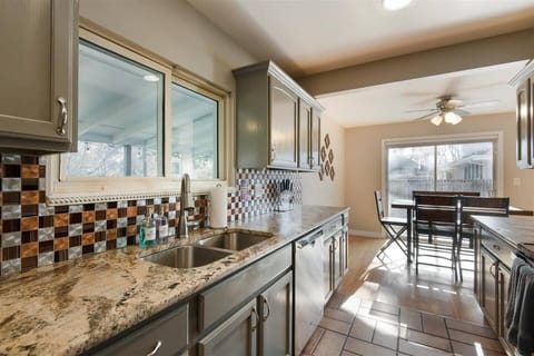 The equipped galley kitchen comes with stainless steel appliances and all the essentials you need for your stay.