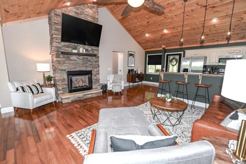 View of living space looking into kitchen area