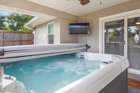 Brand new 7 person hot tub with LED lights and Bluetooth speakers.