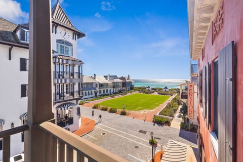 Antigua Penthouse is at the south end of Rosemary's Main St. Directly across from the pearl hotel, with views of the Gulf from both levels and sunset views to the west.