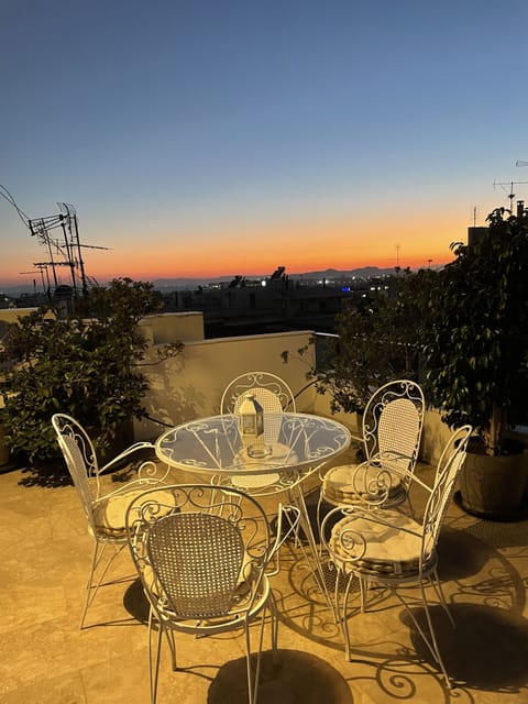 Sunset at dining area at large veranda 