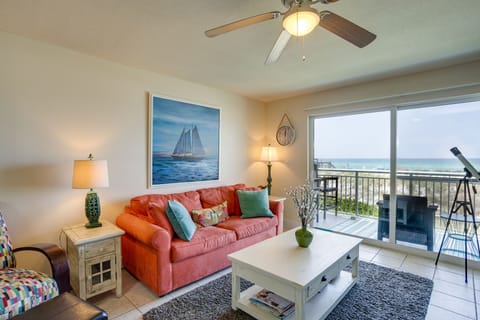 Queen size sleeper sofa. Enjoy the views while relaxing on the comfortable couch