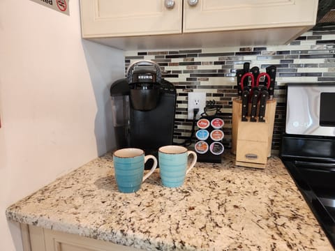Keurig coffee maker with an assortment of K cups.