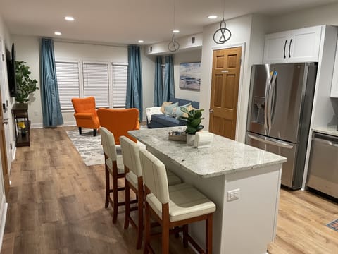 Stainless steel appliances: Note refrigerator w/ icemaker & water dispenser.