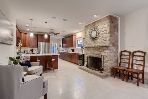 Sitting Area with a Wood Burning Fireplace