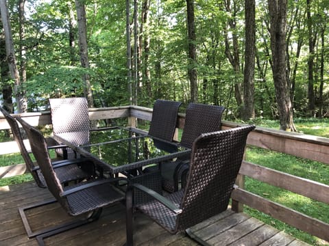 Deck on the back of the cabin