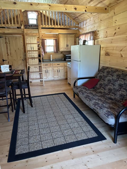 Loft with bed, futon bed. Fully furnished Kitchen area.