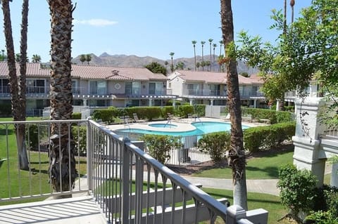 Balcony overlooking pool and gorgeous mountain views