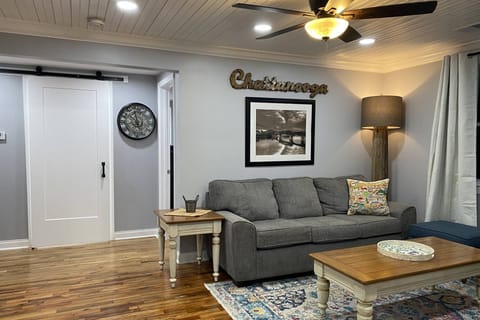 Queen air mattress and comfortable couch can be used for larger groups