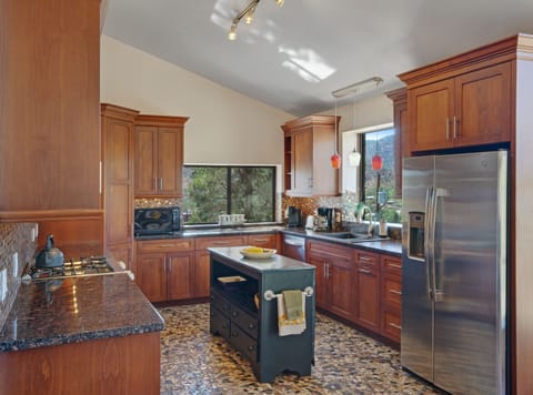 Fully stocked kitchen with incredible views