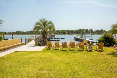 Day dock and seating area on Taylors Creek. Part of Beau Coast