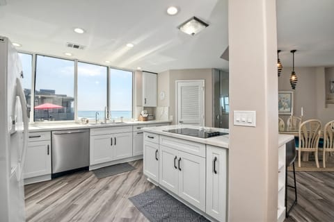Ocean views can be found in the kitchen with modern appliances to use