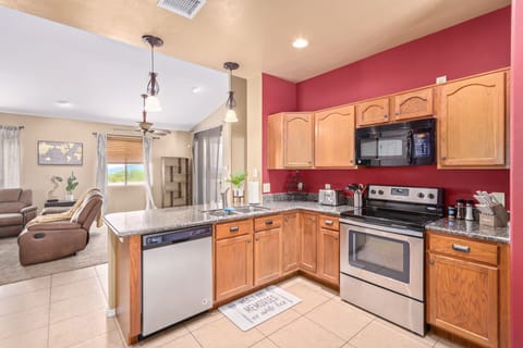 Kitchen looking out towards living room