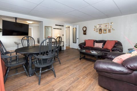 The space features an open living room / kitchen / dining concept