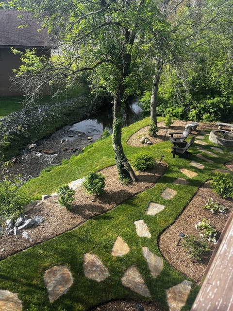 Backyard with stream.