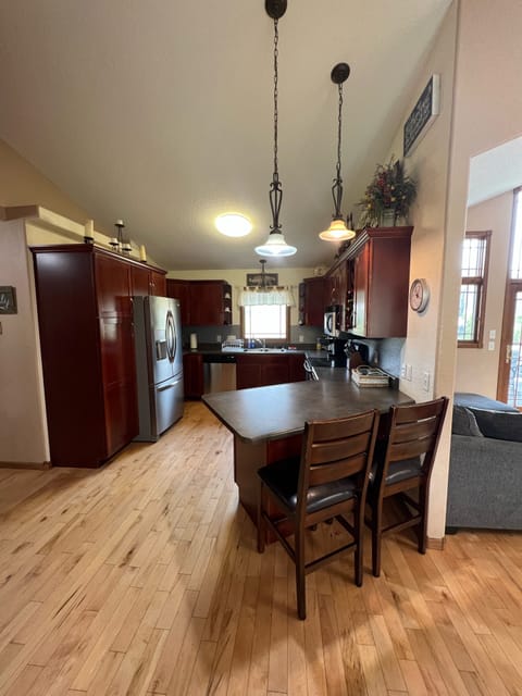 Upstairs kitchen with island