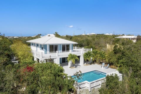 Aerial view of the front of the house