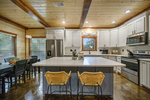 Very well stocked kitchen.