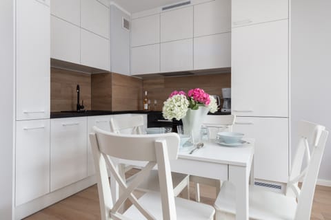 The kitchenette's practical layout maximizes space and functionality.