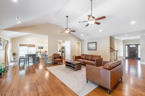 Main floor view into the kitchen and dining area