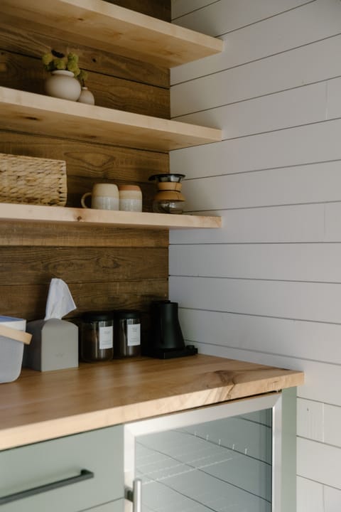 Coffee bar and mini-fridge