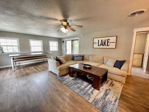 Lots of space in this open living room and kitchen area.
