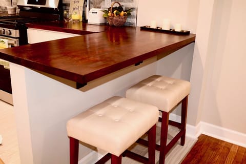 Kitchen island with bar stools.