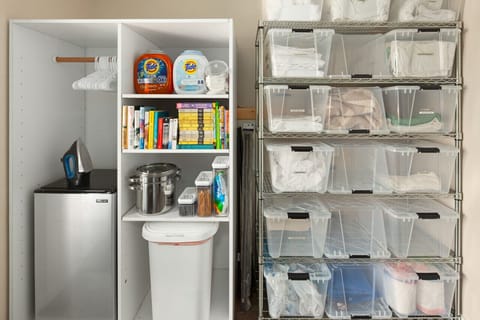 All items listed are available for guest use: Tide Pods and Bounce Sheets, Mini Library, S'mores Kit, Additional Cookware, Iron and Ironing Board, Hangers to dry clothes if preferred