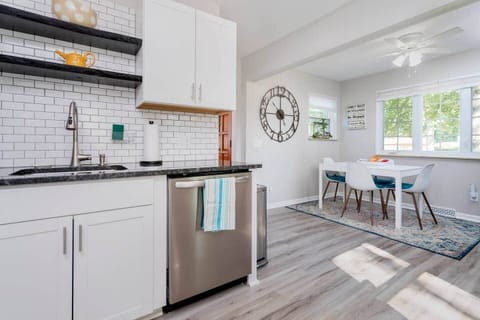 Kitchen on main floor with keurig coffee pot and fully stocked with pots, pans, some spices, olive oil, etc. 