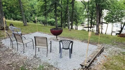 Fire pit area with lake view