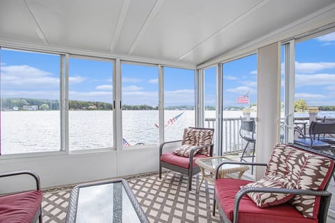 Sun room with 180 degree views of the lake!