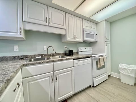 Fully stocked kitchen.