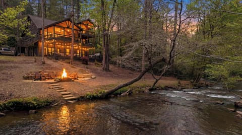River Run is glowing at night with the fire pit ready for late-night hangs!