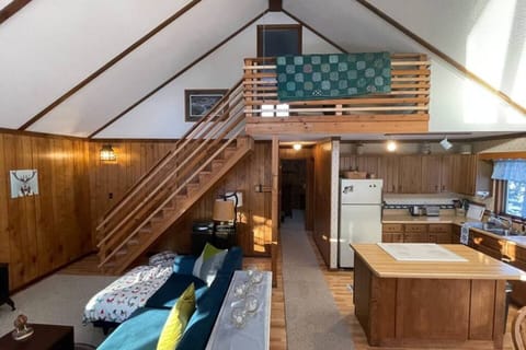 View of the main part of the cabin - high ceilings and so many places to enjoy good food, conversation, and tons of relaxing!