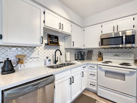 Beautifully removated and fully stocked kitchen.  Remember to enjoy the coffee.