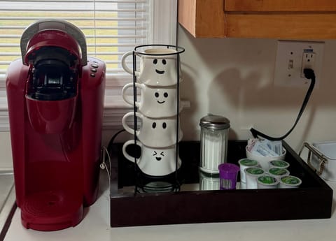 Coffee station with Keurig Coffee Maker.