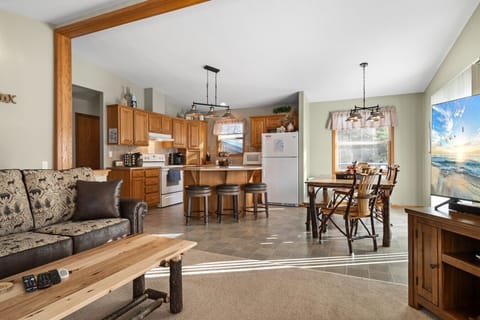 View from the living room, look into the kitchen.