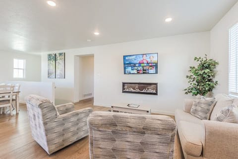 Our modern living room with a touch of comfort.