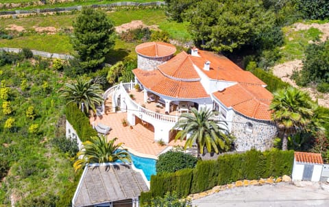 Drone photo of the beautiful Casa los Moros in Moraira