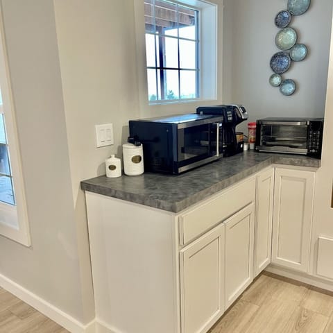 Microwave, toaster oven and coffee pot