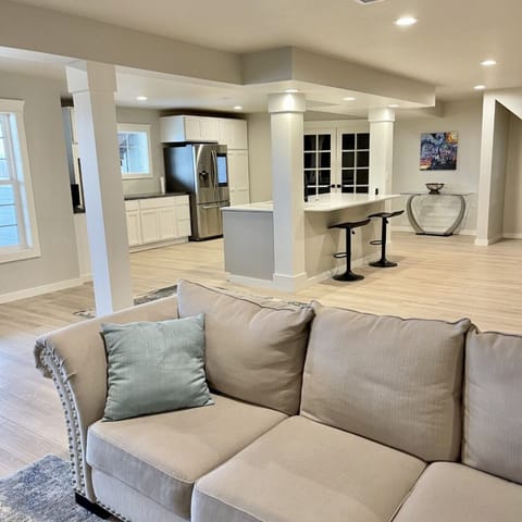 Living room looking into kitchen