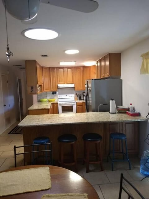 kitchen open to living area