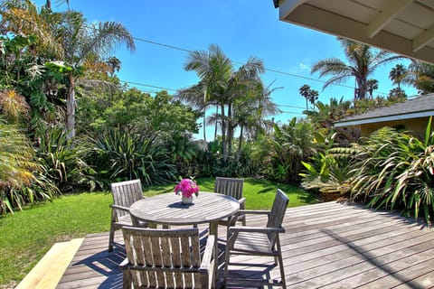 Relax in a tropical oasis and enjoy a meal or take in the south facing sun.