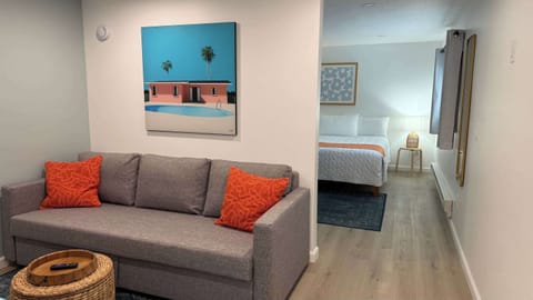 Living area with sleeper sofa and bedroom space