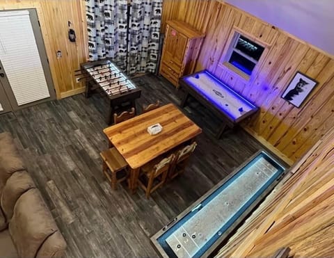 Shuffleboard, foosball, and air hockey! 